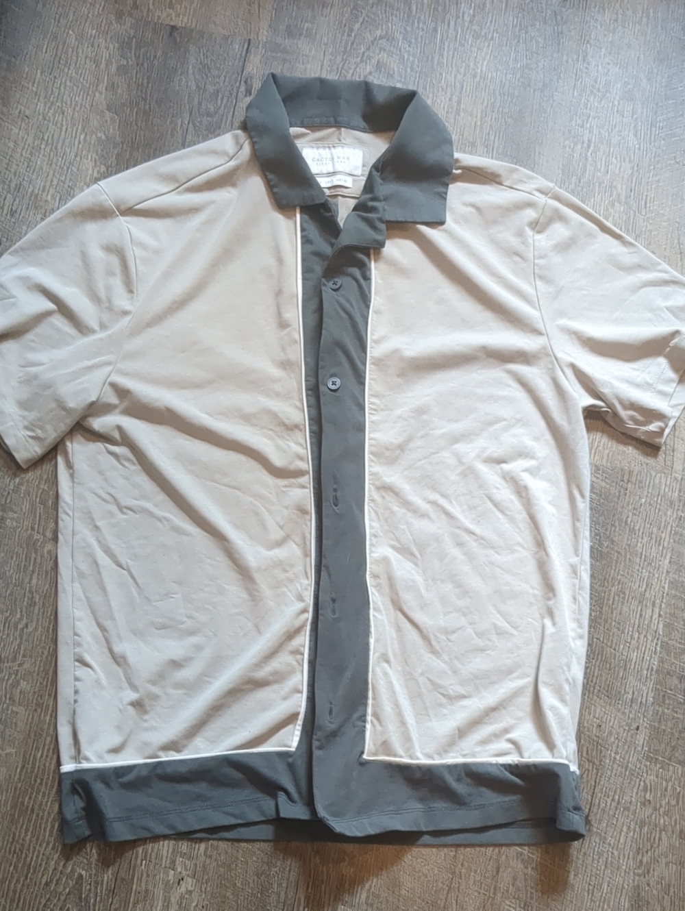 Cactus Two-Tone Beige and Dark Gray Short-Sleeve Shirt